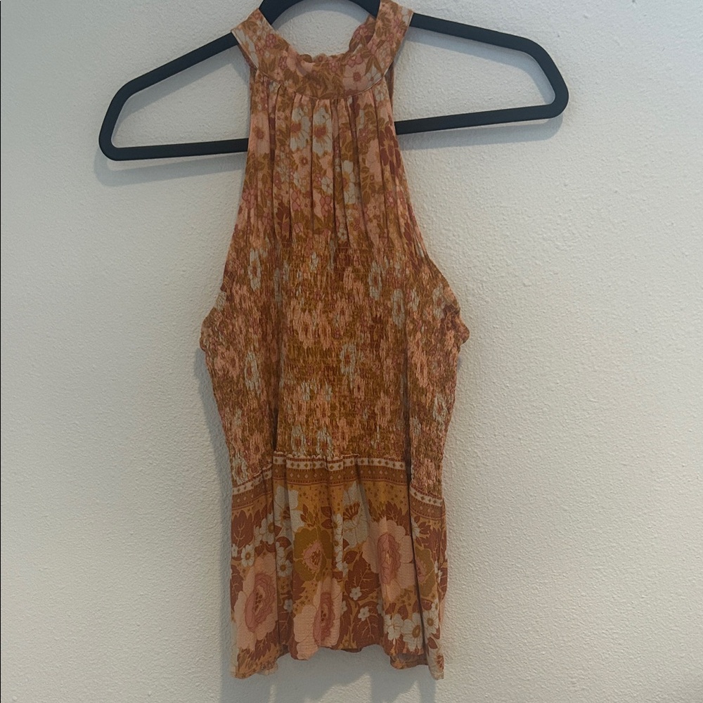 Cynthia Rowley Rust Floral Halter Smocked Camisole